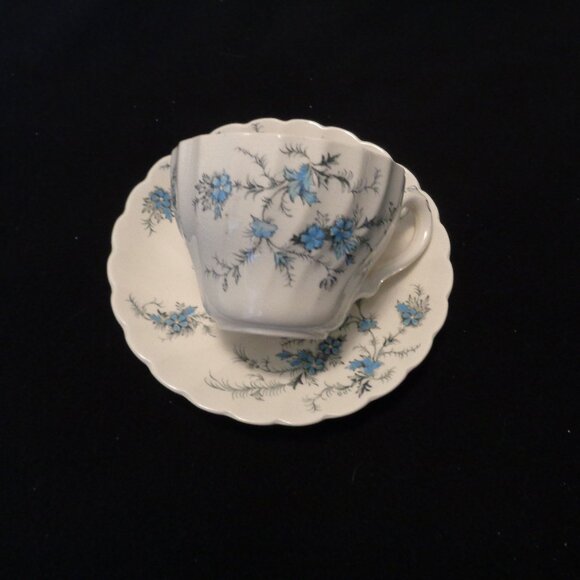 VINTAGE ENGLISH STYLED FLORALS BLUE & WHITE CUP N SAUCER BY MYOTT - Picture 2 of 10